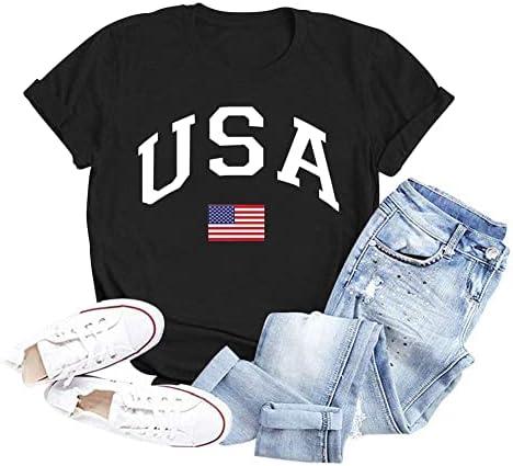 Women Distressed American Flag Graphic Shirt USA Stars Stripes Patriotic Short Sleeve Top, Size Medium