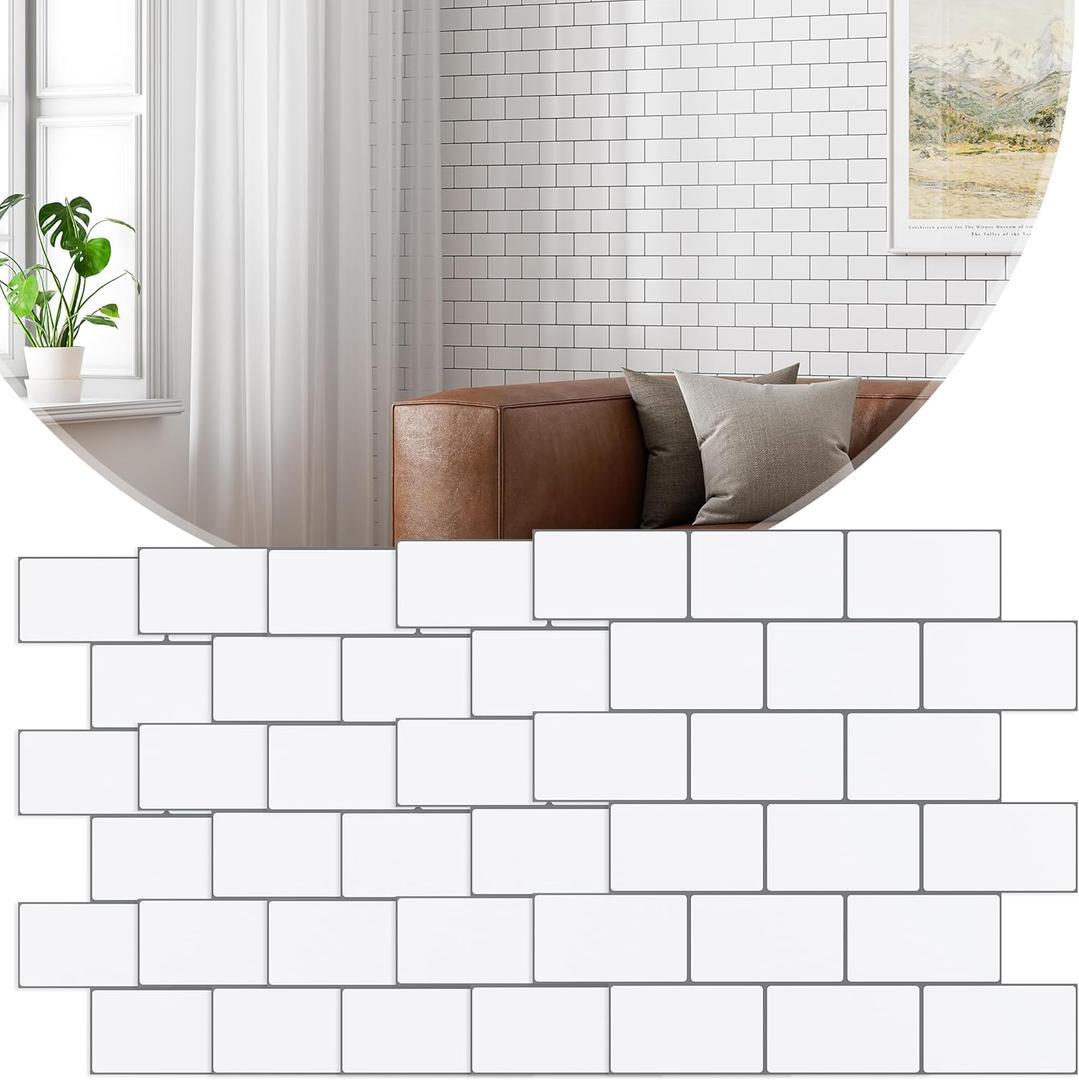 Peel and Stick Backsplash, 20-Pack Thickened Stick on Subway Tiles, Faux Ceramic Tiles for Kitchen, Bathroom, White