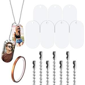 Hicarer 50 Sets Sublimation Blank Dog Tags Set Includes Aluminum Sublimation Stamping Blank Tags Necklace Chain 1 Roll of Tape for DIY Decorative Oval