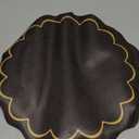 Set of 6 Scallop Leather Placemats, 15 Inch Black Pure Floral Table Mats Round Farmhouse Wipeable Waterproof Placemats Heat Resistant Dining Table Mats, Easy Wipe Clean