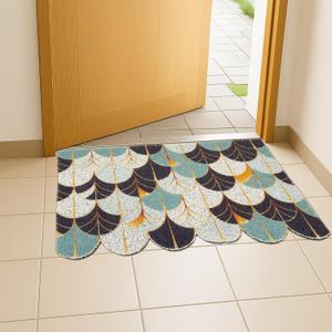 Wave Entrance Door Mat Ocean Japanese Style Doormat Outdoor Anti Skid PVC Coil Rug for Entryway Porch Home Decor