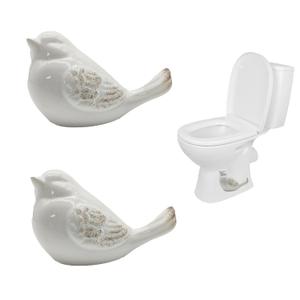 2 Pcs Ceramic Bird Toilet Floor Bolt Caps, Animal Toilet Bolt Covers Decorative, Decorative Bathroom Toilet Bolt, Toilet Bolt Cover for Bottom Easy Installation (Bird-White-B)