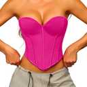 ChiaoLezhee Heart Corset Top For Women, Sexy Concert Outfits Going Out, Strapless Crop Top, Overbust Bustier (Pink, Small)