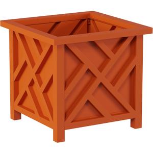 Lattice Design Planter Box - 14.75-Inch-Square Decorative Outdoor Flower or Plant Pot - Front Porch, Patio, and Garden Decor by Pure Garden (Terracotta)