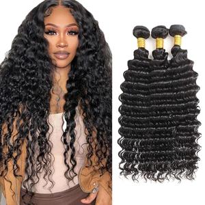 Human Hair Bundle Natural Black Deep Wave 3 Bundles 28 30 32 Inch Real Natural Black Deep Wave Human Hair Extensions 160g