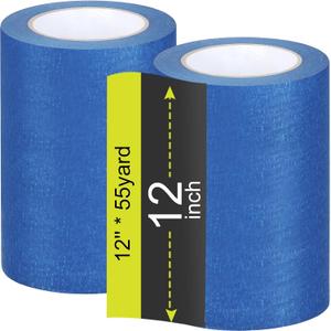 Fainne 2 Rolls Blue Painters Tape Bulk Multi Pack Safe Paint Paper Masking Tape for Wall Painting Decoration Supplies (Blue,12 Inch X 55 Yards)