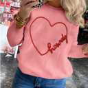 SELINK Women's Valentines Sweater Crew Neck XOXO Heart Print Casual Long Sleeve Pullover Tops Sweaters (M)