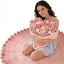 48" Diameter Crochet Flower Bouquet Blanket with Gift Box - Peach Gradient Long Plush Floral Afghan - Forever Rose Throw Romantic Gift for Mom, Girlfriend, Valentine, Birthday Decor