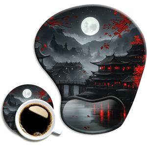 Ergonomic Mouse Pad with Wrist Rest,Gaming Mouse Pad with Wrist Support,Funny Mouse Pads for Desk,Computer Mousepad with Non-Slip Pain Relief PU Base,Cute Office Desk Accessories,Full Moon