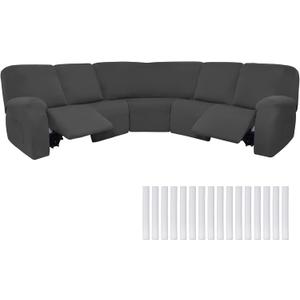 Peryiter 7 Pcs L Shape Sectional Recliner Sofa Covers 5 Seat Sectional Couch Covers Milk Silk Velvet Stretch Reclining Sofa Slipcover Furniture Protector for Living Room(Dark Gray,Milk Silk)