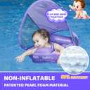 Mambobaby Baby Float with Canopy & Tail Non-Inflatable Baby Swim Float Upgrade Soft Infant Pool Float Sun Protection Newborn Pool Float 3-24 Months Skin-Friendly Material for Toddler Boys Girls, Small
