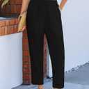Lasjixion Women Linen Pants Capri Pants Petite Loose Fit Elastic Drawstring Pajama Summer Beach Vacation Pants for Women, Size 2XL