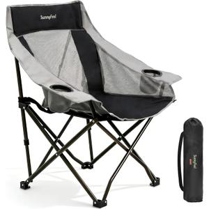 SUNNYFEEL Oversized Camping Chairs for Adults, Heavy Duty Portable Folding Chair with Carry Bag, Side Pockets & Cup Holder, Supports 300 lbs, for Tailgating Hiking Picnic Backyard Black