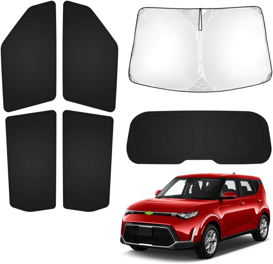 T TGBROS Windshield Sun Shade for Kia Soul 2020-2025 2026 Car Window Shades Thicken UV Block and Blackout Privacy Foldable Sunshades 6PCS Accessories Keep Cool Sun Visor Covers