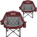 Overmont Oversized XL Camping Chair for Adults - 400lbs Support Heavy-Duty Padded Folding Chair with Side Pocket Cup Holder Cooling Bag for Outdoor Sports Garden Beach Fishing Lawn Red 2pcs