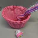 Bike Basket Kid Bicycle Basket Bike Accessories, 1pc Bicycle Bell with Stickers, 1pc Kid Bicycle Front Basket and 1pairs Colorful Ribbons Tassels Decoration for Girl Boy (Pink)