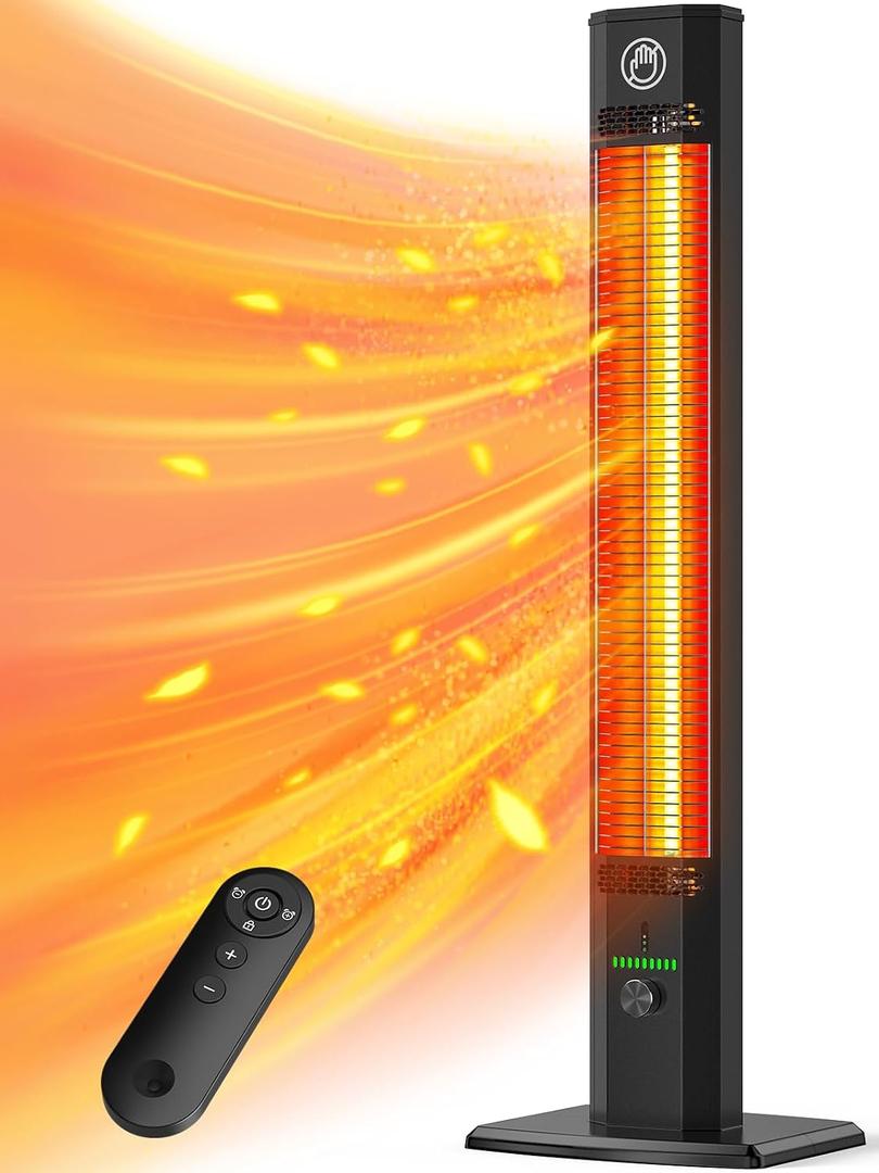 42INCH Outdoor Heater, 9Heat Levels & 540Min Timer, Child Safety Lock, IP65 Waterproof Garage Heater, 1500W Infrared Heating,Tip-Over&Overheat Protection,Patio Heaters for Outdoor Use Indoor