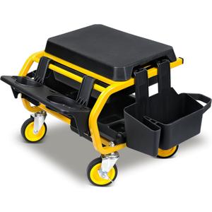 SMART JERRY - Rolling Mechanic Stool With Wheels, Garage Work Chair for Mechanics, Car Detailing, Heavy Duty (330 LBS Max Load Capacity)