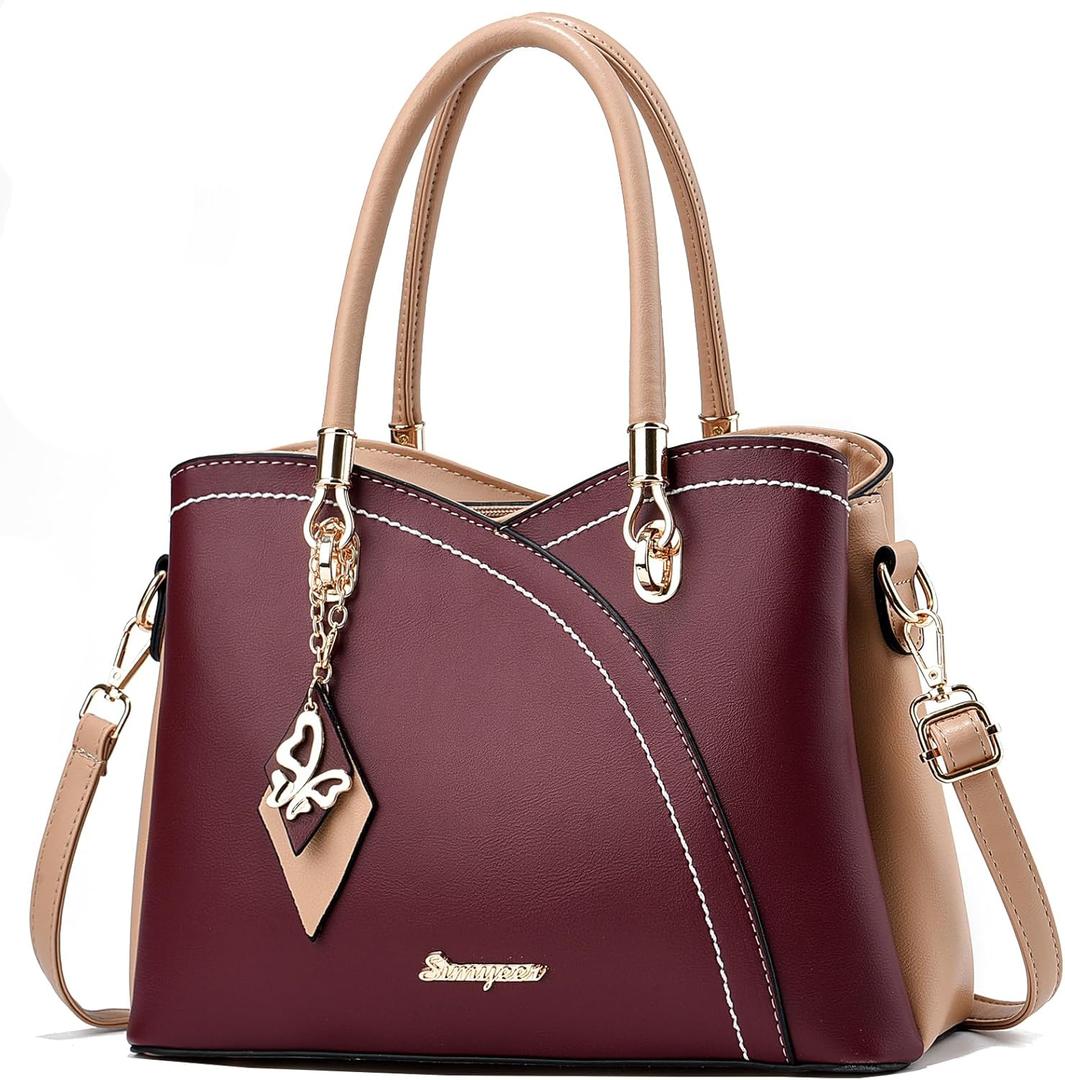 Purses and Handbags Top Handle Satchel Shoulder Bags Messenger Tote Bag for Ladies (2-1-wine Khaki)