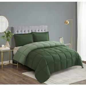 HIG 3pc Green Queen Comforter Set Duvet Insert, Reversible, All Season, Box Stitched, with Corner Tabs, Soft, Fluffy HIG 3pc Green Queen Comforter Set Duvet Insert, Reversible, All Season, Box Stitched, with Corner Tabs, Soft, Fluffy