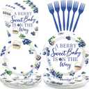 96 Pcs Blueberry Baby Shower Decorations Berry Paper Plates and Napkins A Berry Baby Is On The Way Tableware Set for Baby Shower Blueberry Fruit Themed Party Supplies, Serves 24