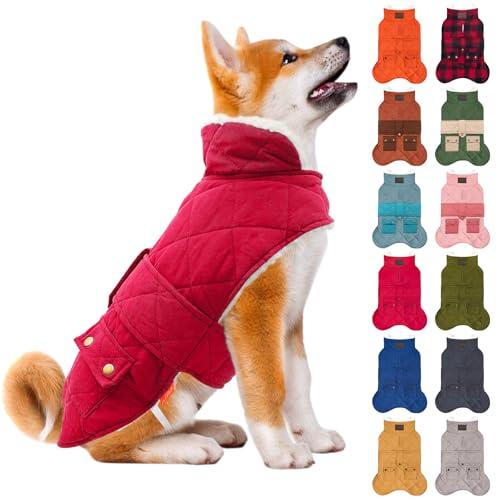 KYEESE Dog Coat Warm Pet Winter Puffer Coat with Leash Hole Windproof Dog Coats for Small Dogs Soft Pet Sweater for Cold Weather Waterproof Dogs Jacket with Fleece Lined Thick Pets Clothes with Pocket, M