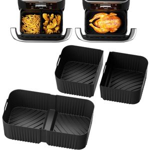 Air Fryer Silicone Liners for Ninja DZ071-3.5qt x2 + 7qt x1- Basket Replacement, Reusable, Dishwasher Safe, BPA Free- Black