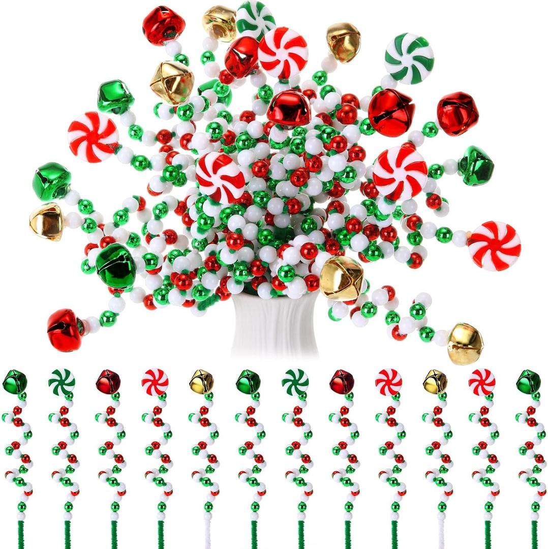 Tigeen 50 Pcs Christmas Candy Cane Pick Red Green White Christmas Tree Curly Pick Ornaments Xmas Candy Shape Tree Topper Decorations Home Office Crafts