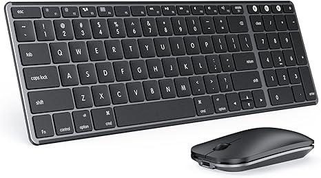 Bluetooth Keyboard and Mouse Combo for Mac, SKM64-2 Rechargeable Slim Wireless Keyboard Mouse Compact, 3 Multi-Device Connection, Compatible for Mac, MacBook Pro/Air, iPad, Black Gray
