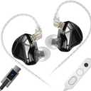 KZ Axas in Ear Monitor, Noise-Isolating USB C Gaming IEMs with Mic, Low-Distortion Audio, FPS Co-Tuned, Detachable Cable Built-in DSP 4 EQ (USB Type-C with Mic, Black)