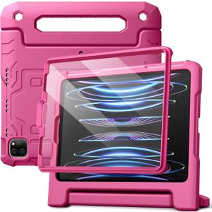JETech Kids Case for iPad Pro 11 Inch (2022/2021/2020/2018 Model), iPad Air 5/4 (10.9-Inch) with Built-in Screen Protector, Shockproof Full-Body Handle Stand Tablet Protective Cover (Plum)