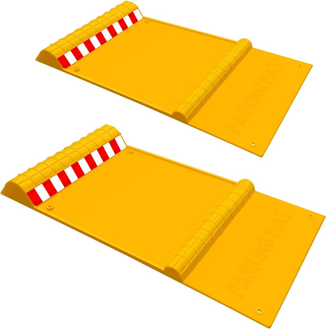 HOXWELL 2 Pack Parking Mats for Garage Floors, 21.6" x 11" x 1.9" Heavy Duty Garage Car Parking Mat with High Visibility, Wheel Stops for Car Truck Indoor Outdoor, Yellow