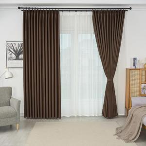 Pinch Pleated Curtains for Living Room Bedroom, Room Darkening PleatedDrapes with Tieback and Hooks, Coffee Brown (40" x 95", 1 Panel)