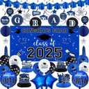 DAZONGE Blue Graduation Decorations 2025, Grad Party Decorations Set, Class of 2025 Backdrop, Honeycomb, Balloons & Hanging Swirl Kit, Graduation Party Supplies for Any Grade