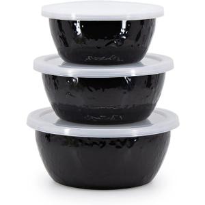 Golden Rabbit Enamelware - Set of 3 - Nesting Bowls (Solid Black)