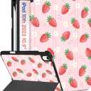 Wazzasoft for iPad A16 Case 2025 - for iPad 10th Generation Case Cute Women Girls Kids Girly Kawaii Strawberry Design Pencil Holder Auto Sleep/Wake Tablet Cover for Apple 11/10 10.9 Inch