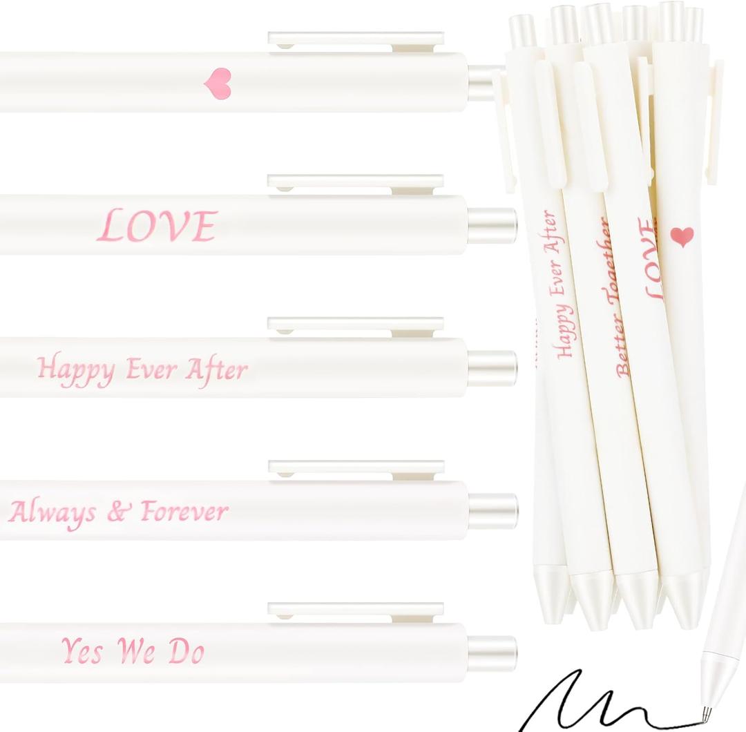 Ctosree 50 Pcs Bridal Shower Pens Wedding Pens for Guest Book Black Ink Retractable Ballpoint Pen for Bridal Shower Proposal Bachelor Slumber Party Women(Rose Gold Word, Elegant)
