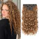 Curly Clip In Hair Extensions, 4PCS 16 Inch Medium Reddish Blonde Extensions Clip Ins, Lace Weft Short Curly Invisible Natural Hairpieces for Women