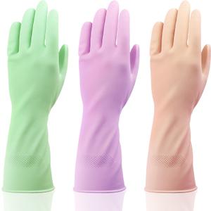 HUGROSE Dishwashing Gloves, 9 Pairs Reusable Medium Kitchen Gloves, Wear-Resistant Natural Latex with Non-Slip Palm, Flocked Liners for Better Grip, Soft Comfort for Garden, Toilets