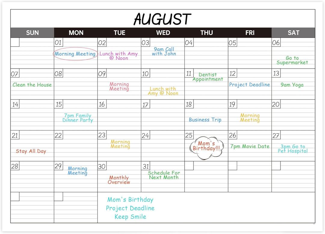 4 x Large Dry Erase Calendar for Wall - Undated 1 Month Big Wall Calendar, 40" x 30", Erasable & Reusable Laminated Calendar with 8 Round Stickers, Great Layout Wall Calendar Dry Erase - Grey