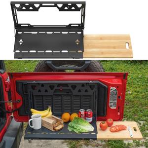 Tailgate Table for 2018-2026 Jeep Wrangler JL JLU 2/4 Door, Foldable Rear Cargo Table with Extra Solid Bamboo Extension Board, Heavy-Duty 88 lb Support, Camping Overland Rear Storage Accessories