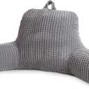A Nice Night Reading Pillow Bed Wedge Large Adult Children Backrest with Arms Back Support for Sitting Up in Bed/Couch for Lounging Bedrest,Waffle Stereoscopic Design,Grey
