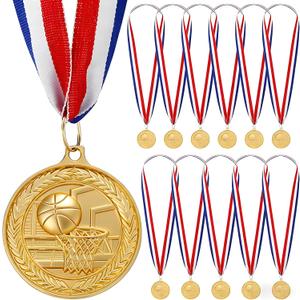 12 Pack Gold Award Medals 2inch Metal Sports Medals Team Participation for Adults Basketball Tournaments, Party Favors and Ceremonies