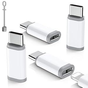 4 Pack Lightning to USB C Adapter for iPhone 17 Air 16 16e 15 Pro Max Plus, iPad, Galaxy - NOT for Headphones/Microphone/OTG/iPencil, USB Type C to Lightning Adapter ONLY for Charging/Data Sync