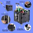 SUBICOO Folding Utility Cart Portable Rolling Crate Handcart Shopping Trolley Collapsible Tool Box, with Lid, on 4 Rotate Wheels, for Grocery, Shopping, Office, Teacher, Camp(Black)