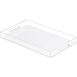 Acrylic Tray 20x12 with Cut Handles - Spill Proof Decorative Tray is an Ideal Countertop Organizer for Living Rooms, Ottoman Coffee Tables, Offices, Kitchens & Serving Guests