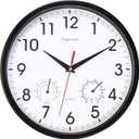 Wall Clock, Sweep Silent Movement Accurate Clocks with Temperature & Humidity, Decorative for Kitchen/Living Room/Bedroom/Office/School/Classroom (Black, 10 inch)