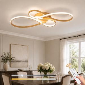 66W Dimmable Modern LED Ceiling Light Fixtures 3000K-6000K Black Flush Mount Ceiling Lights with Remote Dimmable Ceiling Lamp for Bedroom, Dining Room, Kitchen (Gold), 31.5inches