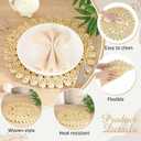 50 Pcs 13.8 Inch Corn Husk Woven Round Placemats Set with Pearl Napkin Rings, Flower Round Woven Placemats Set, Boho Farmhouse Rustic Chargers Mat Bulk for Wedding Party, Dinner Table, 14