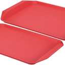 PATIKIL Plastic Fast Food Serving Tray, 2 Pcs 17" x 11.9" Non-Silp Rectangle Restaurant Serving Tray Reusable Cafeteria Platter for Party Home Kitchen Coffee, Red